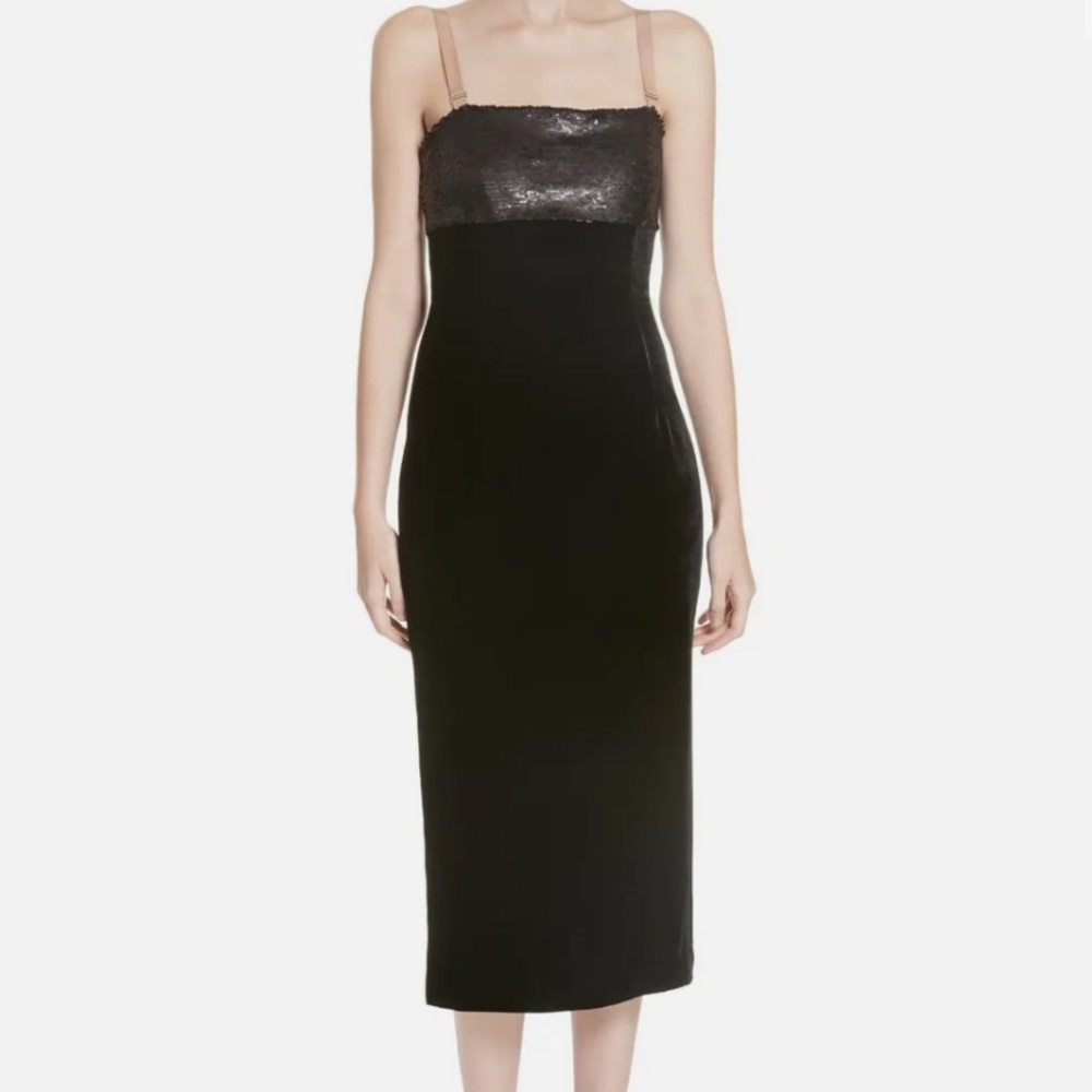 Cinq a Sept Black Sequin Velvet Midi Dress